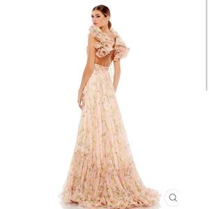 MAC DUGGAL Ruffle Tiered Floral Cut Out Chiffon Gown in Pink